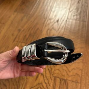 Madewell Keeper Black Leather Belt with Silver Buckle